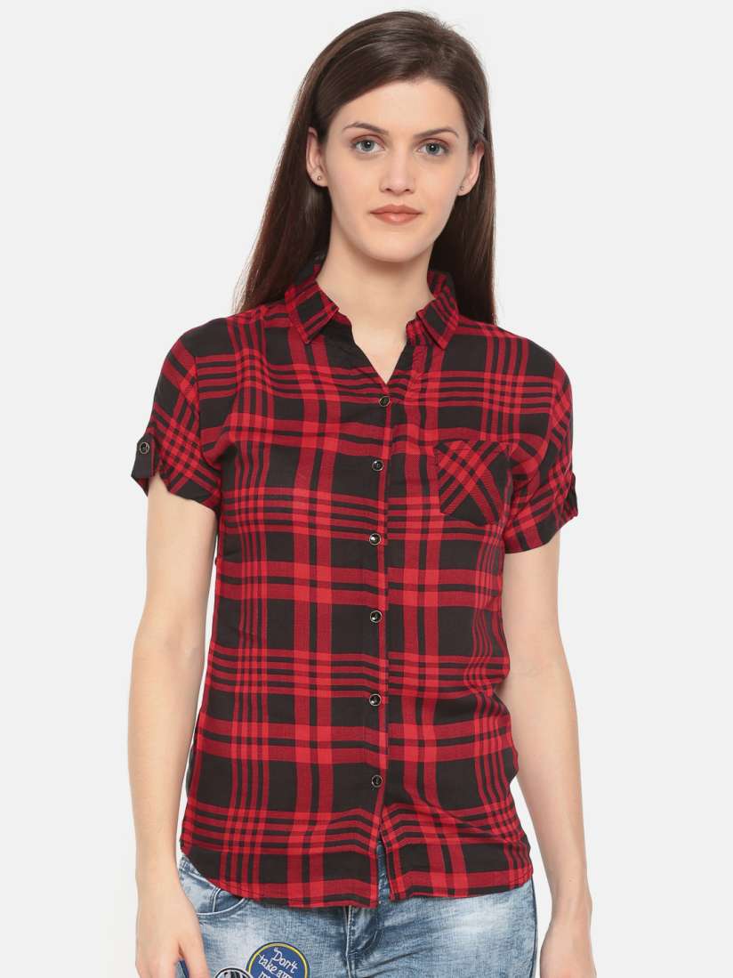 Buy Deal Jeans Women Red Black Regular Fit Checked Casual Shirt Shirts for Women 3092265 Myntra