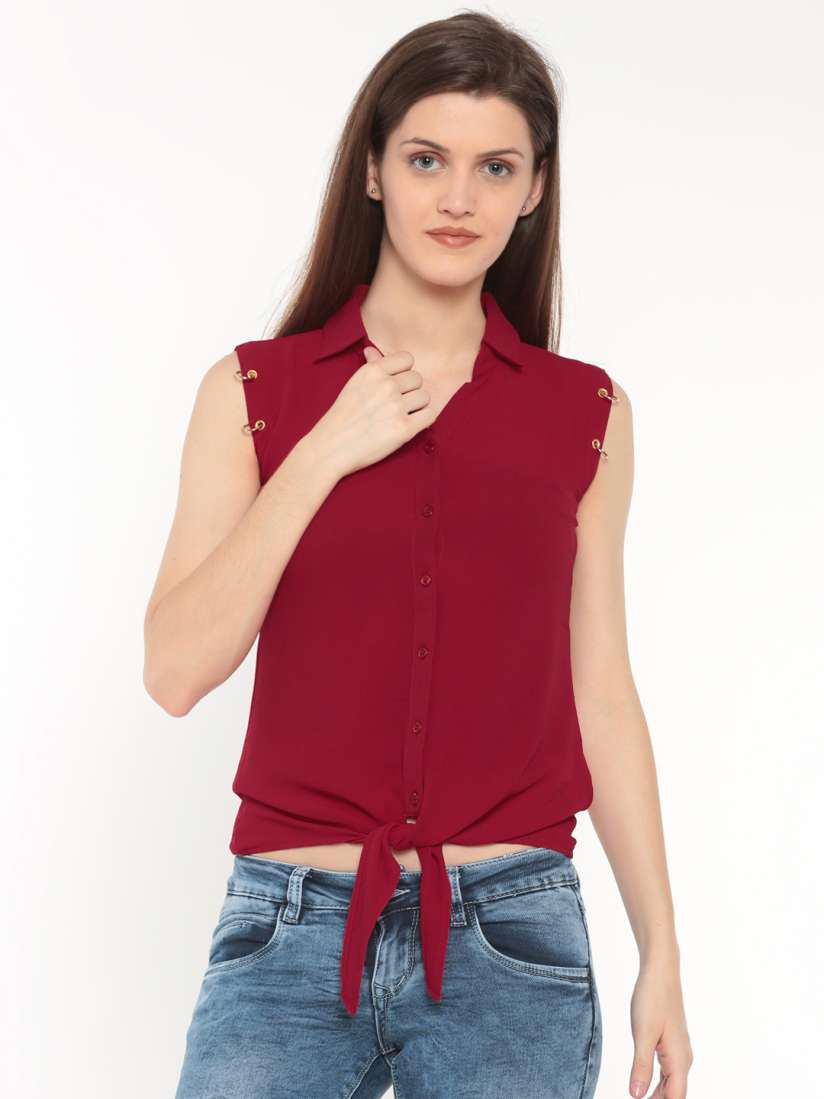 Buy Deal Jeans Women Maroon Solid Shirt Style Top Tops for Women 3092270 Myntra