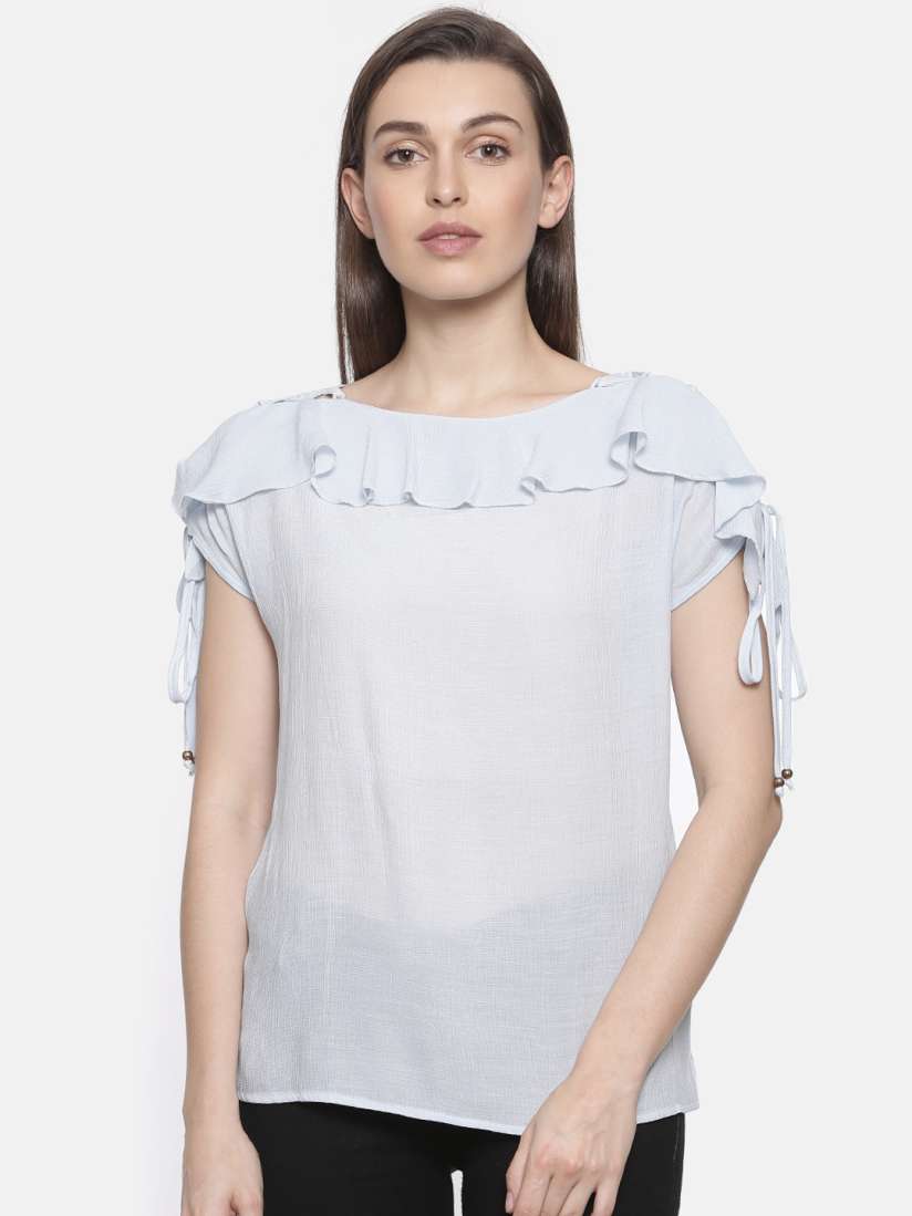 Buy Deal Jeans Women Blue Solid Ruffles Top Tops for Women 3092363 Myntra