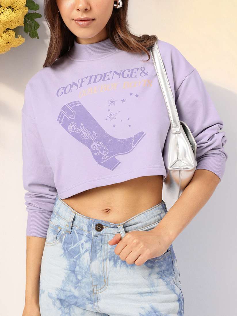 Buy DressBerry Lavender Love Comfy Cool Crop Sweatshirt Sweatshirts for Women 30933699 Myntra