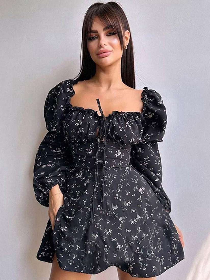 Buy LULU SKY Black Ditsy Pattern Skater Dress Dresses for Women 31070211 Myntra