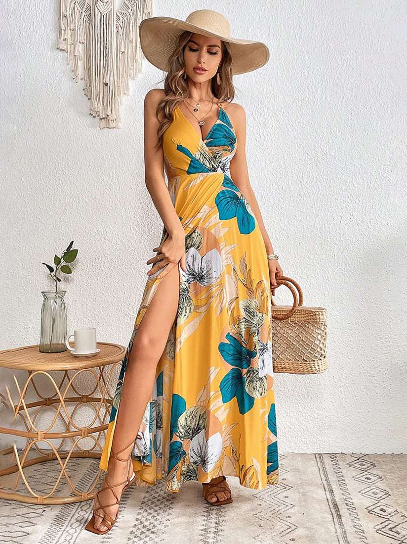 Buy LULU SKY Yellow Printed A line Wrap Dress Dresses for Women 31070401 Myntra