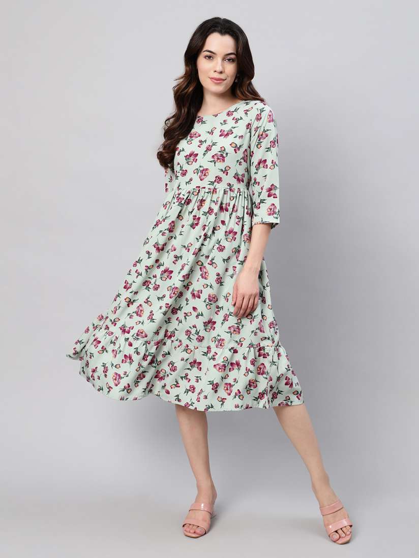 Buy FLAMBOYANT Women Floral Print Fit Flare Midi Dress Dresses for Women 31078538 Myntra