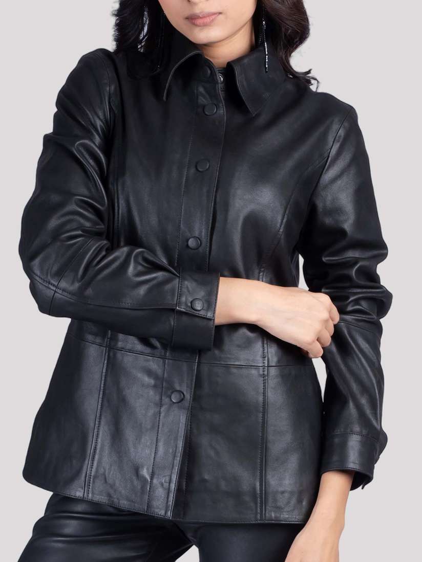 Style Leather Button Up Shirt Womens Buy HUE HIDE Women Solid