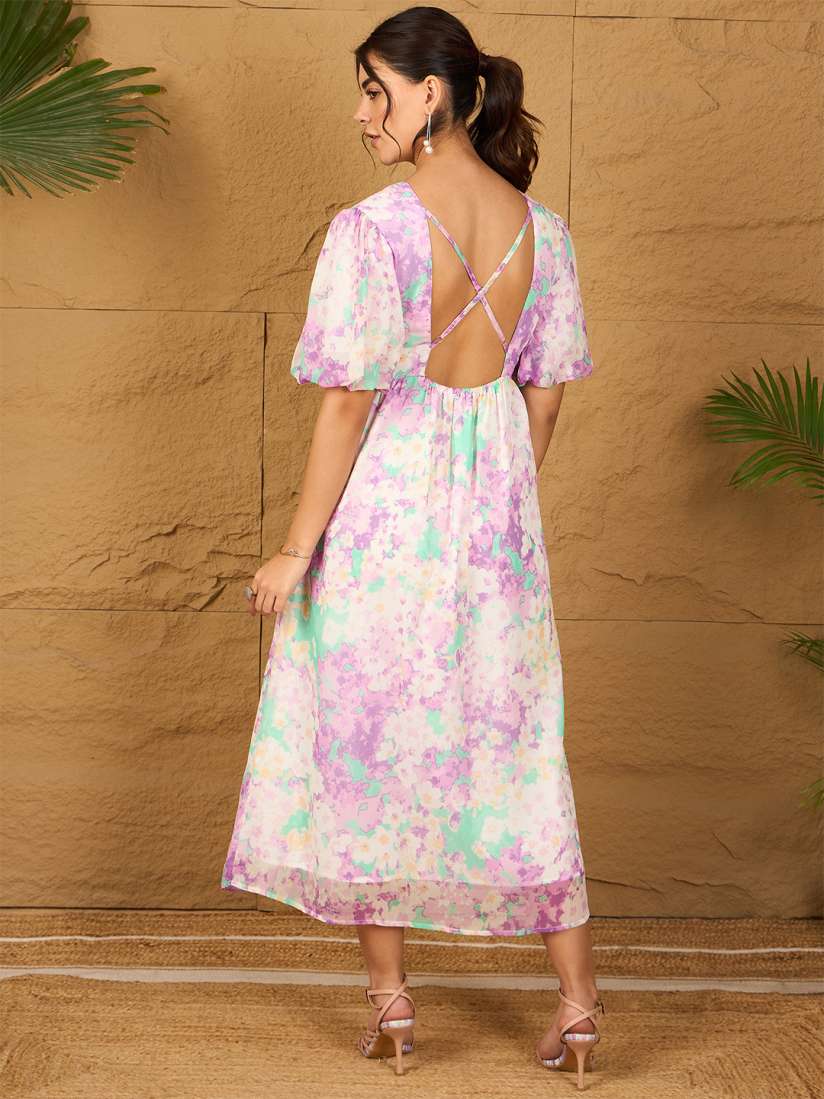 Fit and flare pink chiffon dress women 4458