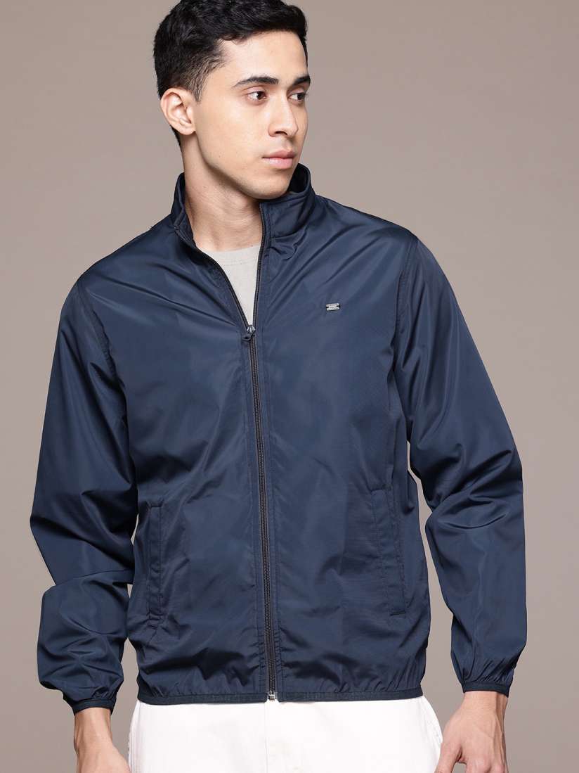 Roadster navy blue solid bomber jacket top