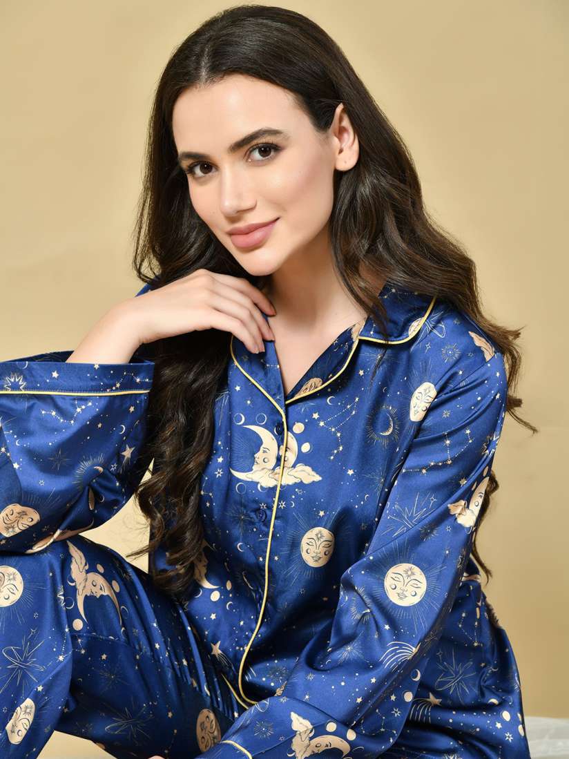 Buy PANDORNA Women Conversational Printed Satin Night suit Co Ords for Women 31357879 Myntra