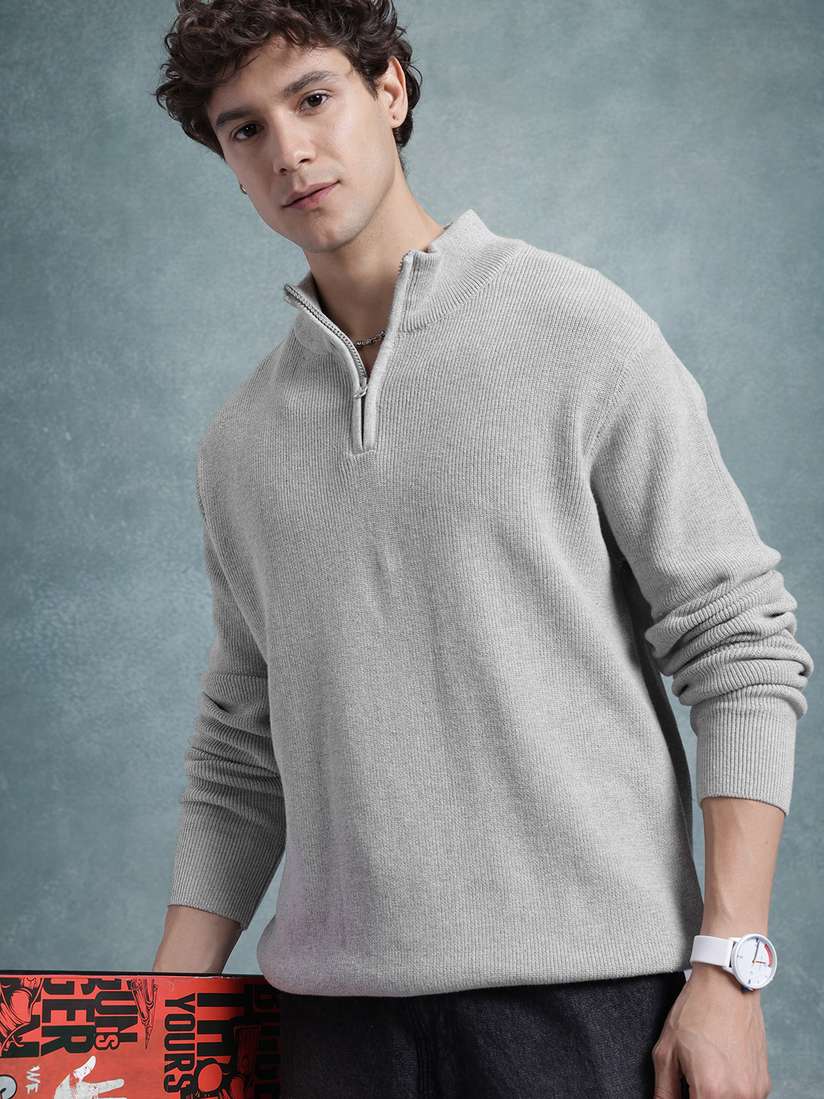 Buy The Roadster Lifestyle Solid Half Zipper Pure Cotton