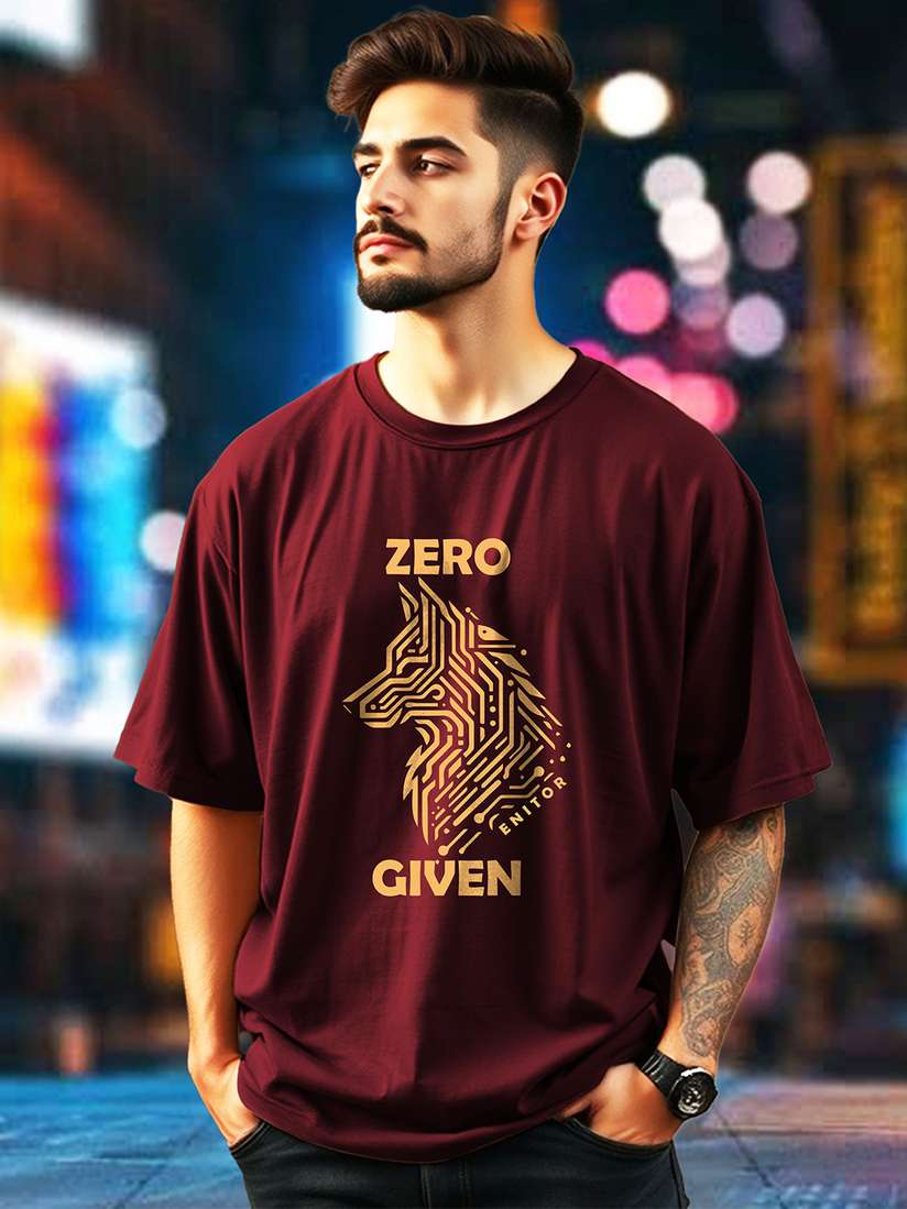 Buy AUSK Men Printed Drop-Shoulder Sleeves Oversized T-shirt