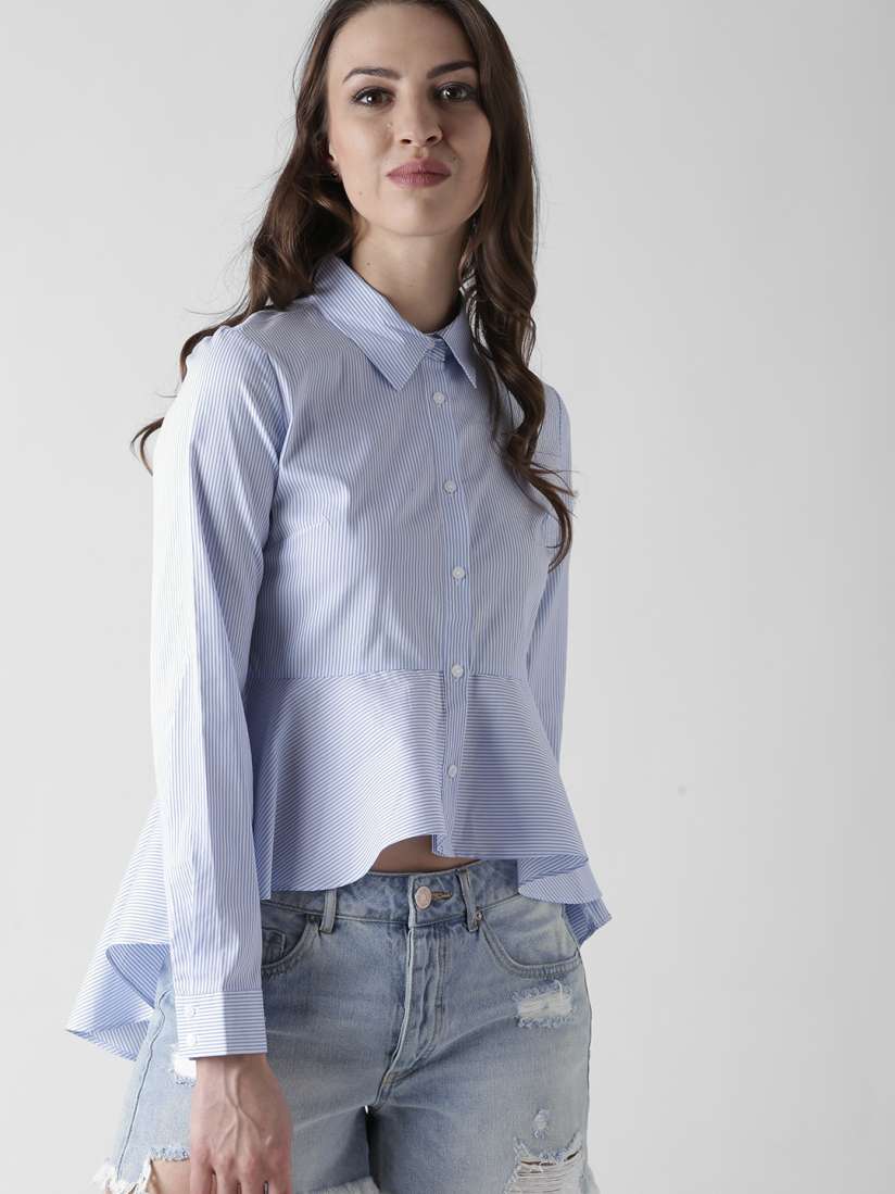 Buy FOREVER 21 Women Blue White Striped High Low Peplum Shirt Shirts for Women 3856487 Myntra