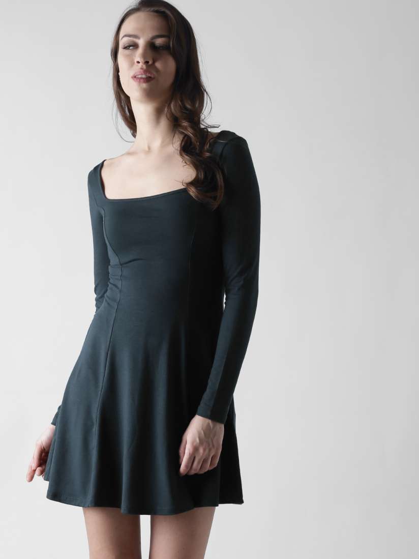 Buy FOREVER 21 Women Green Solid Fit and Flare Dress Dresses for Women 3856508 Myntra