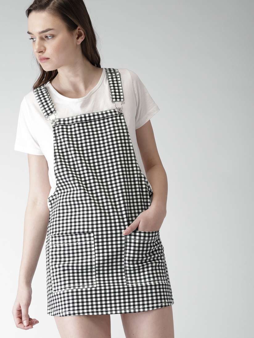 Buy FOREVER 21 Women Black White Checked Pinafore Dress Dresses for Women 3856518 Myntra