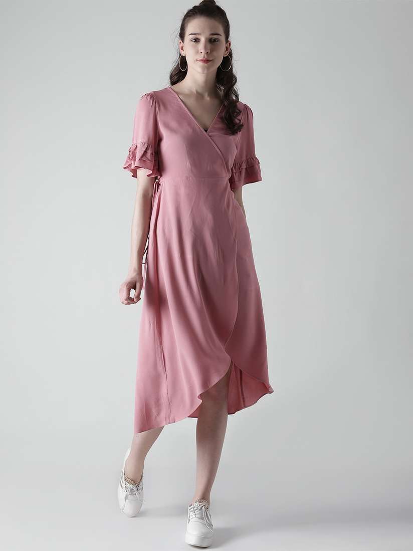 Buy FOREVER 21 Women Pink Solid Wrap Dress Dresses for Women