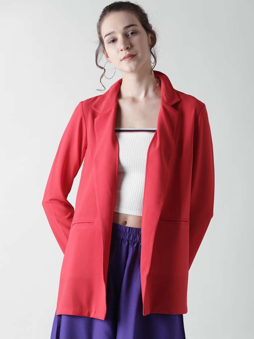 Buy FOREVER 21 Red Longline Open Front Casual Blazer Blazers for Women 3856572 Myntra