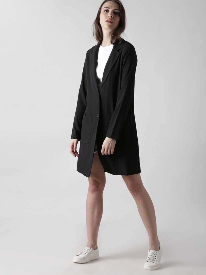 Buy FOREVER 21 Women Black Longline Single Breasted Casual Blazer Blazers for Women 3856574 Myntra