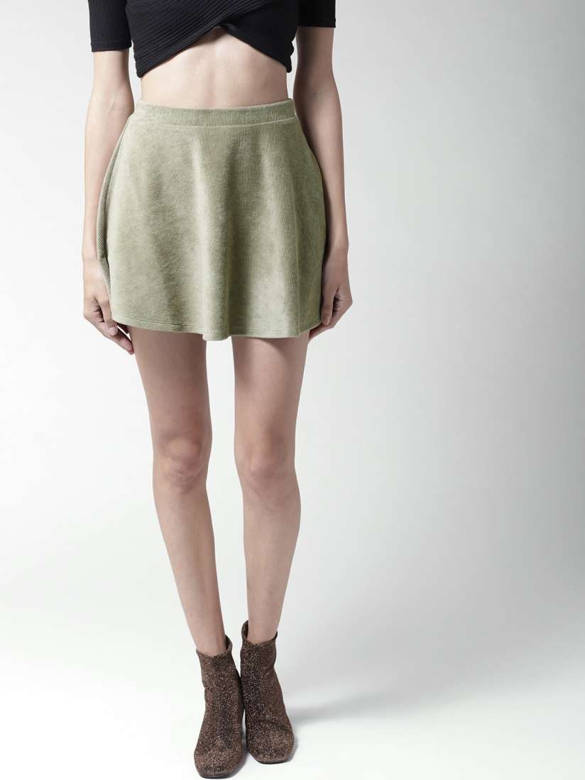 Buy FOREVER 21 Women Olive Green Mini Flared Skirt With Velvet Finish Skirts for Women 3856611 Myntra