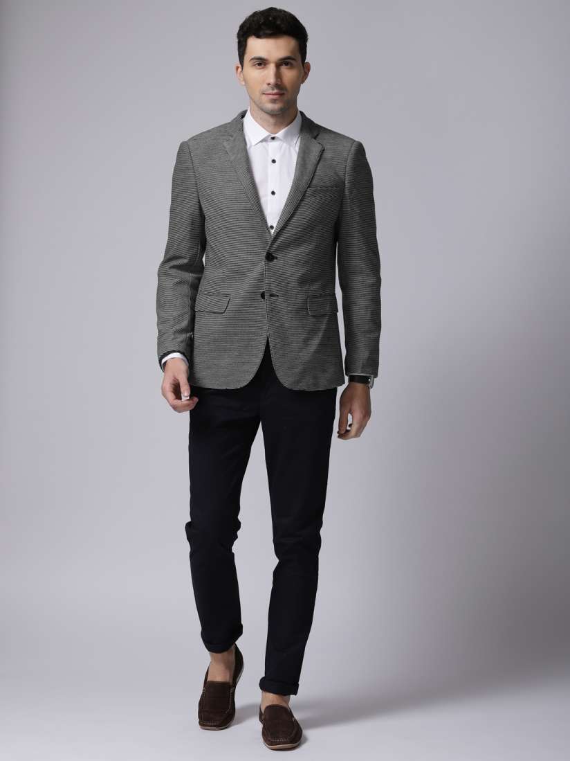 Buy True Blue Grey Black Self Design Singe Breasted Casual Blazer Blazers for Men 3877385 Myntra