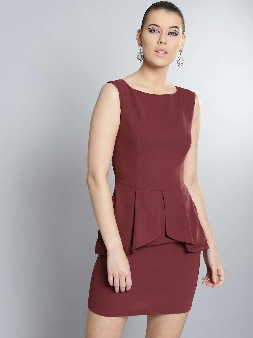 Buy TWELVE AM PM Women Maroon Solid Peplum Dress Dresses for Women 3890383 Myntra