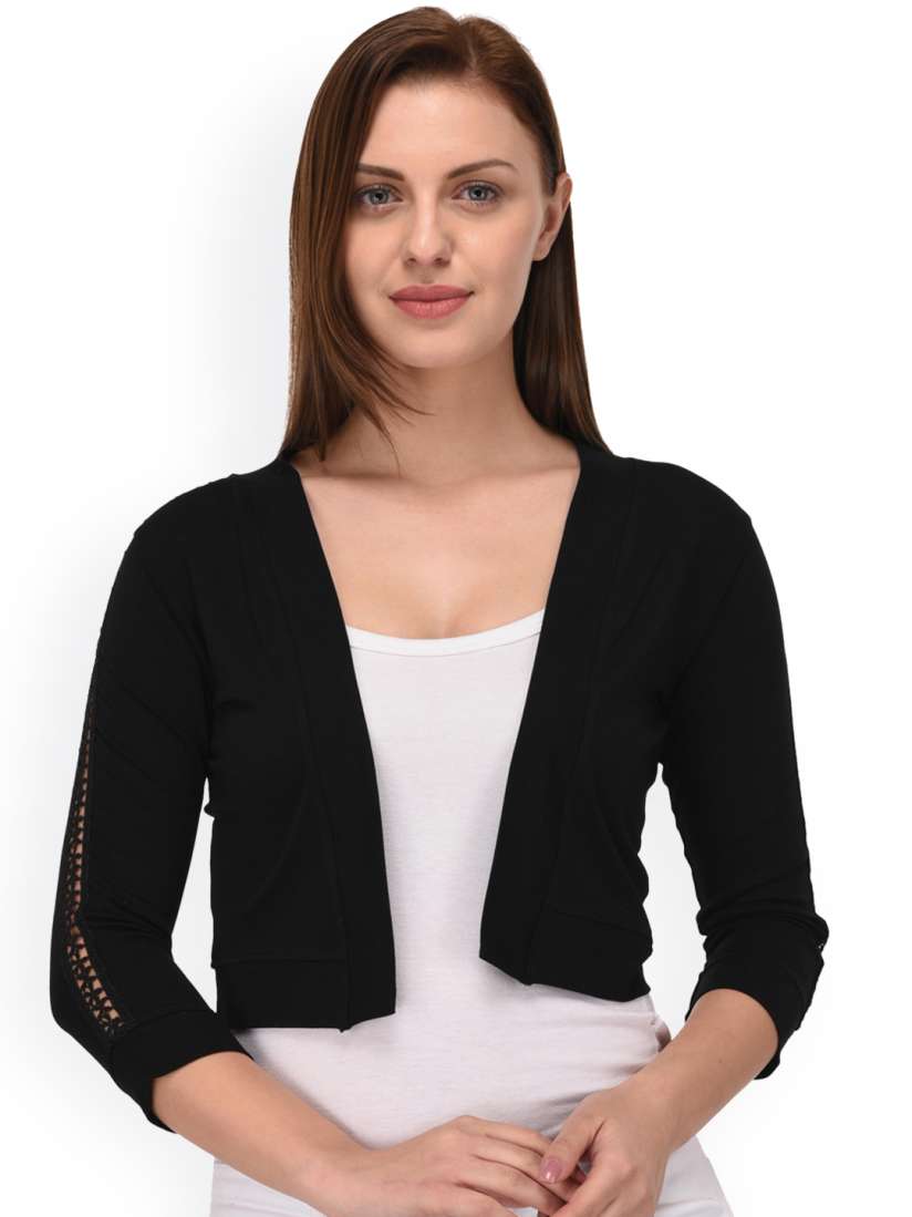 Buy Espresso Black Solid Open Front Shrug Shrug for Women 4028791 Myntra
