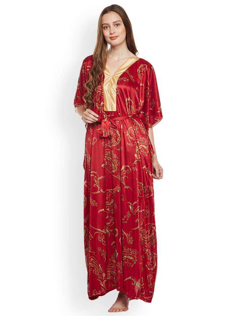 Buy Claura Red Gold Toned Printed Nightdress Nightdress for Women 4043647 Myntra