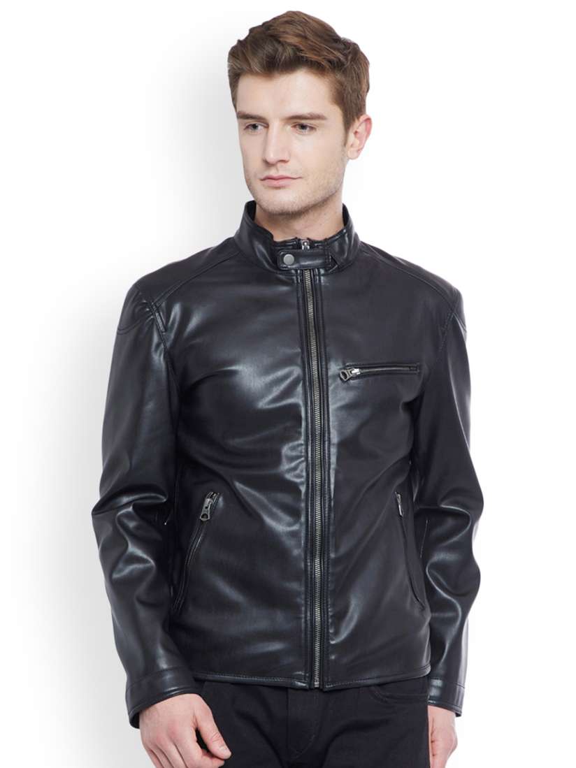 Buy Justanned Men Black Solid Biker Jacket Jackets for Men 4046674 Myntra