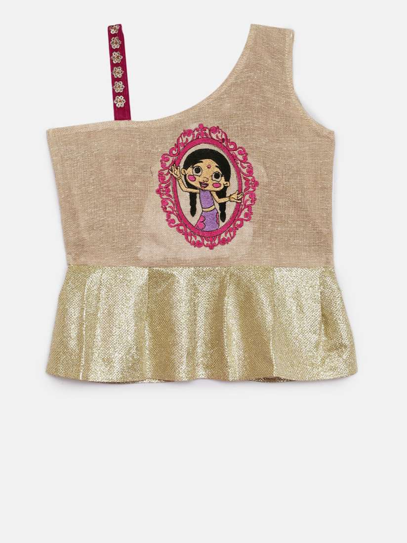 Buy Chhota Bheem Girls Gold Toned Pink Embroidered Ready to Wear Lehenga Blouse with Dupatta Lehenga Choli for Girls 4053228 Myntra
