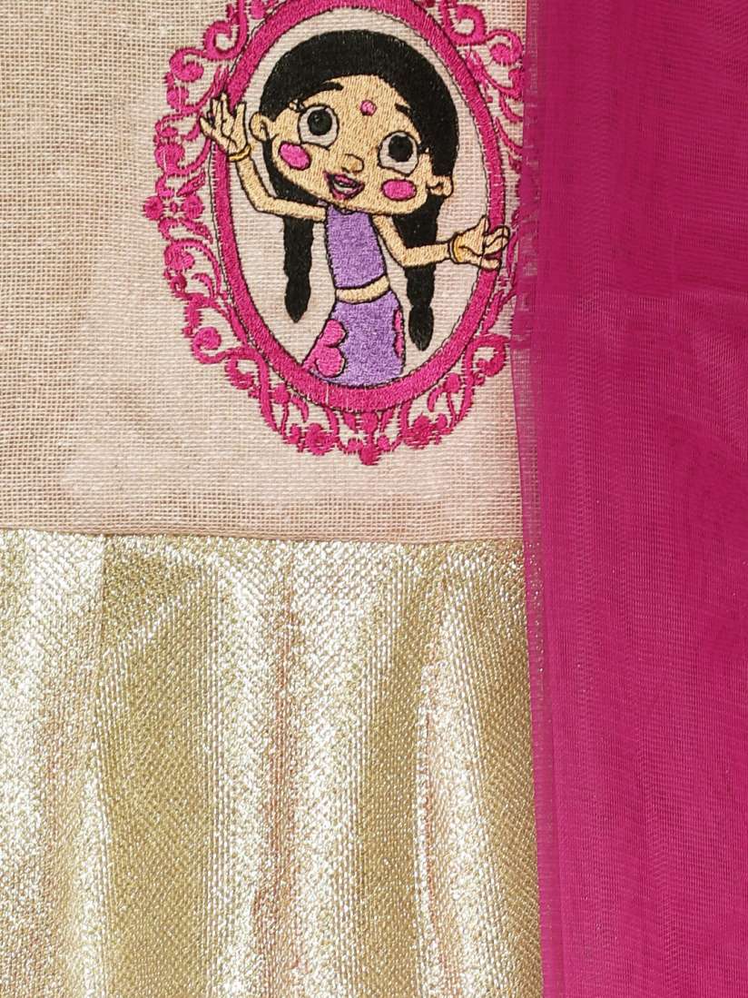 Buy Chhota Bheem Girls Gold Toned Pink Embroidered Ready to Wear Lehenga Blouse with Dupatta Lehenga Choli for Girls 4053228 Myntra