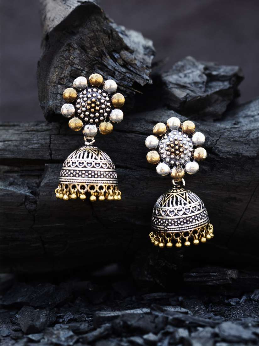 Buy Rubans Silver Toned Gold Toned Dome Shaped Jhumkas Earrings for Women 4149524 Myntra