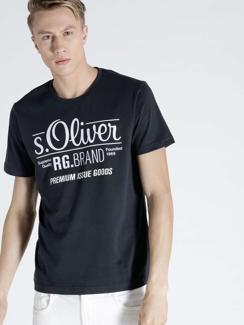 Buy s.Oliver Men Navy Blue Printed Round Neck Pure Cotton T shirt Tshirts for Men 4242247 Myntra
