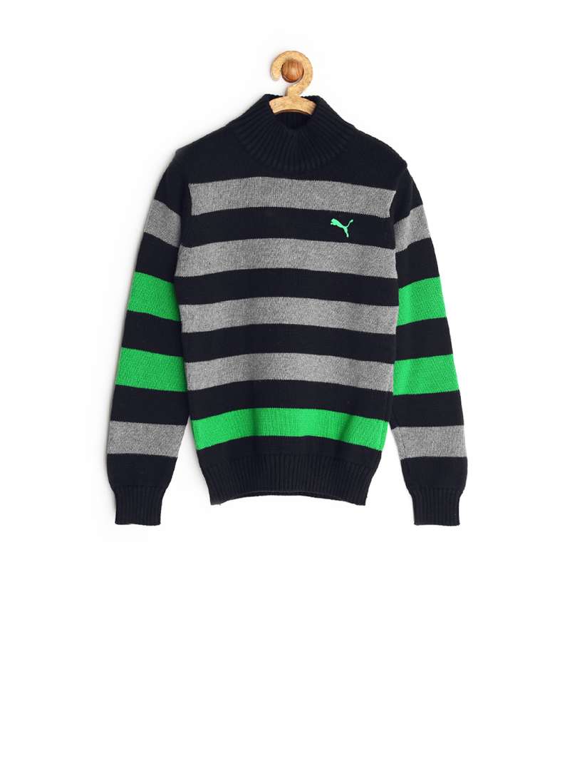 Buy PUMA Boys Grey Black Striped Sweater Sweaters for Boys 424526 Myntra