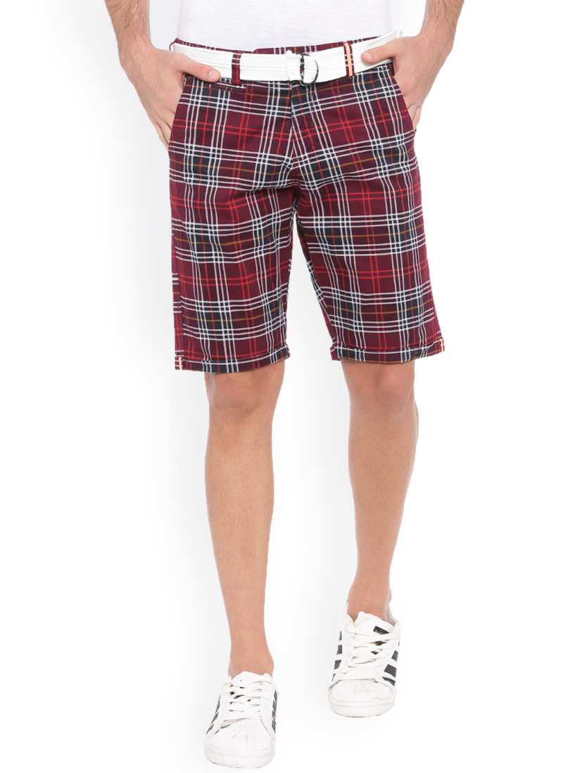 Buy WITH Men Maroon White Checked Slim Fit Chino Shorts Shorts for Men 4267344 Myntra