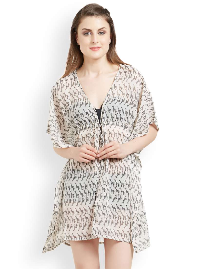 Buy The Beach Company Off-White Black Printed Cover Up Dress