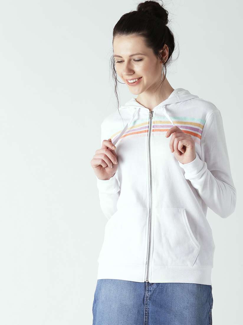 Myntra Forever 21 White Hoodie Buy FOREVER 21 Women White Striped