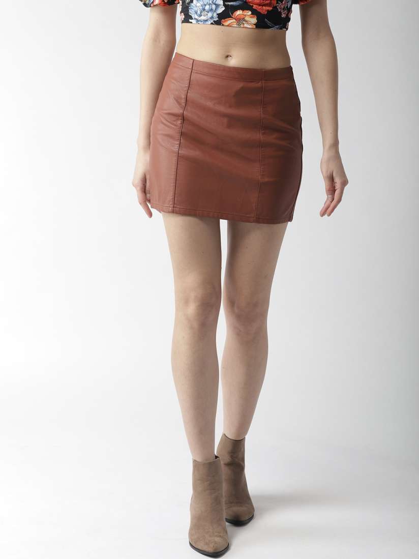 Buy FOREVER 21 Brown Faux Leather Mini Pencil Skirt Skirts for Women 4287982 Myntra