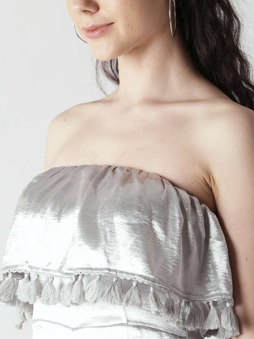 Buy FOREVER 21 Silver Solid Playsuit with Sheen Effect Jumpsuit for Women 4288361 Myntra