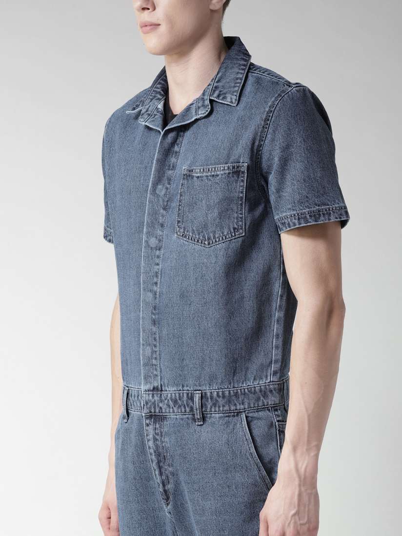 Buy FOREVER 21 Blue Washed Basic Denim Jumpsuit Jumpsuit for Men 4288444 Myntra