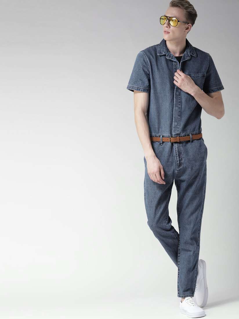 Buy FOREVER 21 Blue Washed Basic Denim Jumpsuit Jumpsuit for Men 4288444 Myntra