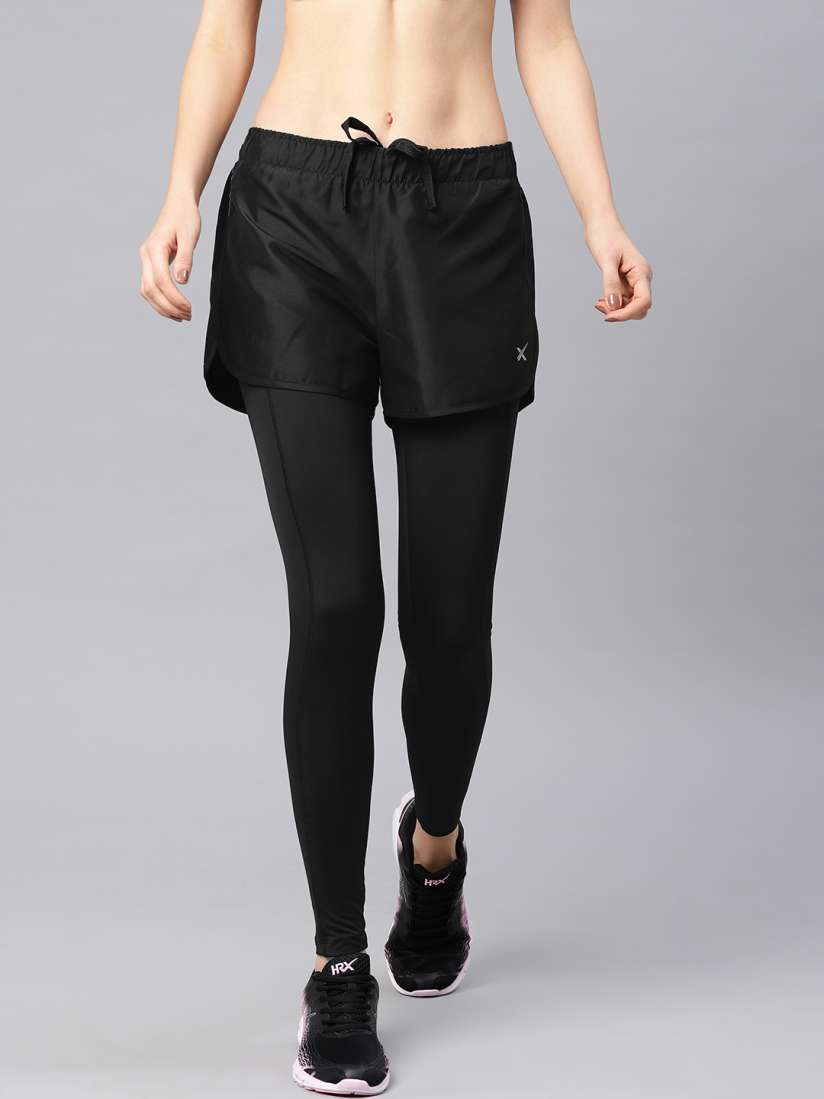 Buy HRX by Hrithik Roshan Women Black Solid Slim Fit Sports Shorts With Attached Tights Shorts for Women 4289663 Myntra