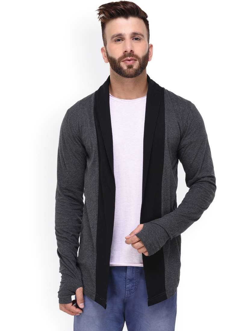 Buy Rigo Men Charcoal Solid Open Front Shrug Shrug for Men