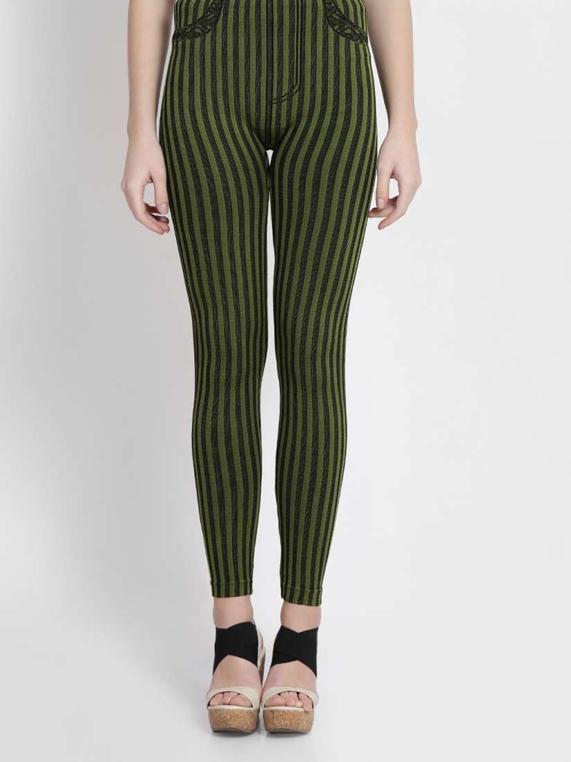 Green and black striped leggings clearance