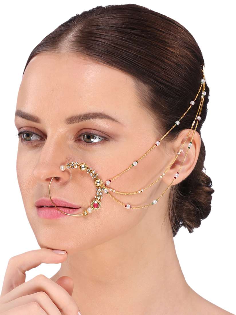 Buy Yosshita Neha Gold Toned Stone Studded Nose Ring Nosepin for Women 4316958 Myntra