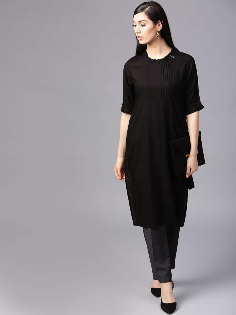 Buy AKS Women Black Solid Straight Kurta Kurtas for Women 4317170 Myntra