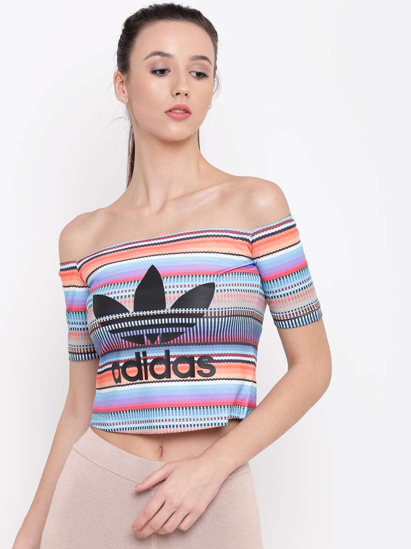 Buy ADIDAS Originals Multicoloured Off Shoulder Striped Crop Top Tops for Women 4323883 Myntra