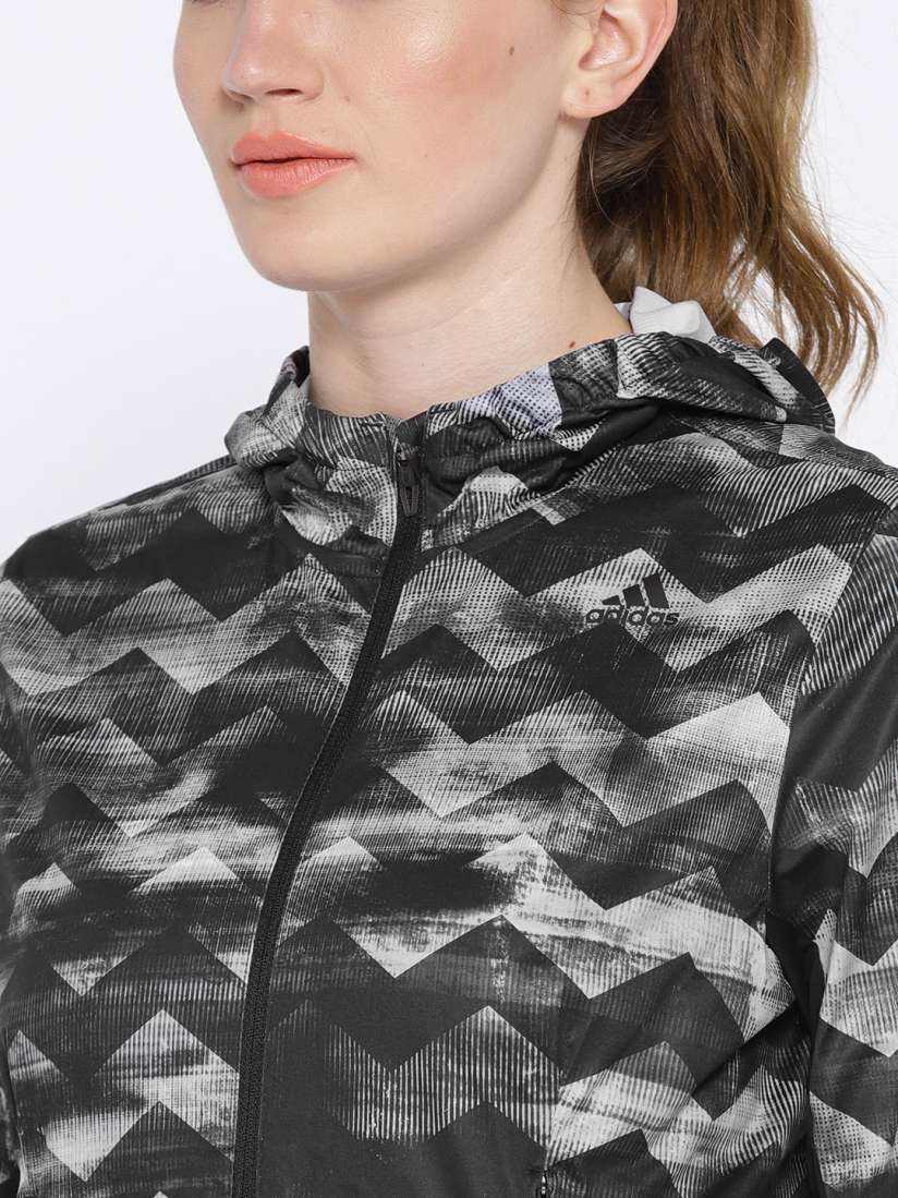 Buy ADIDAS Black Grey AZ Track Printed Hooded Running Jacket Jackets for Women 4323907 Myntra