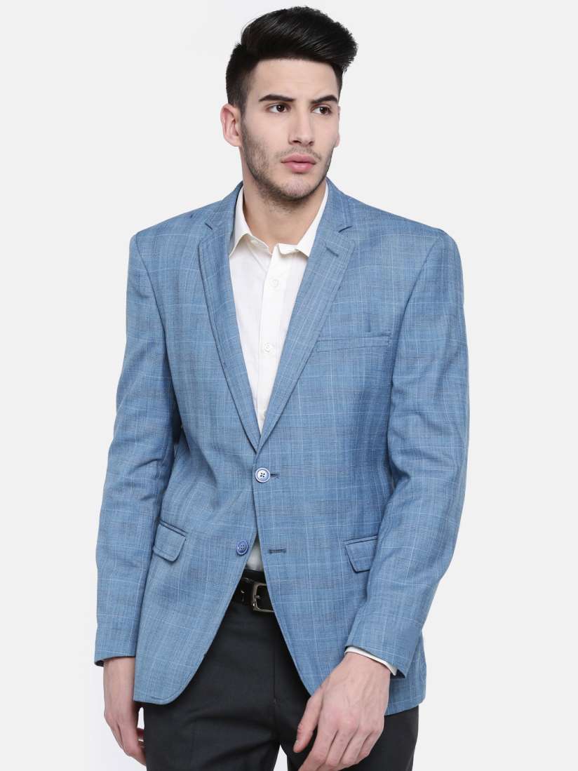Buy Oxemberg Men Blue Checked Modern Fit Single Breasted Formal Blazer Blazers for Men 4323977 Myntra