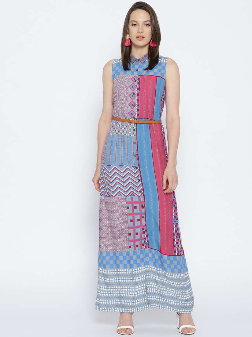 Buy Global Desi Women Blue Printed Shirt Dress Dresses for Women 4325522 Myntra