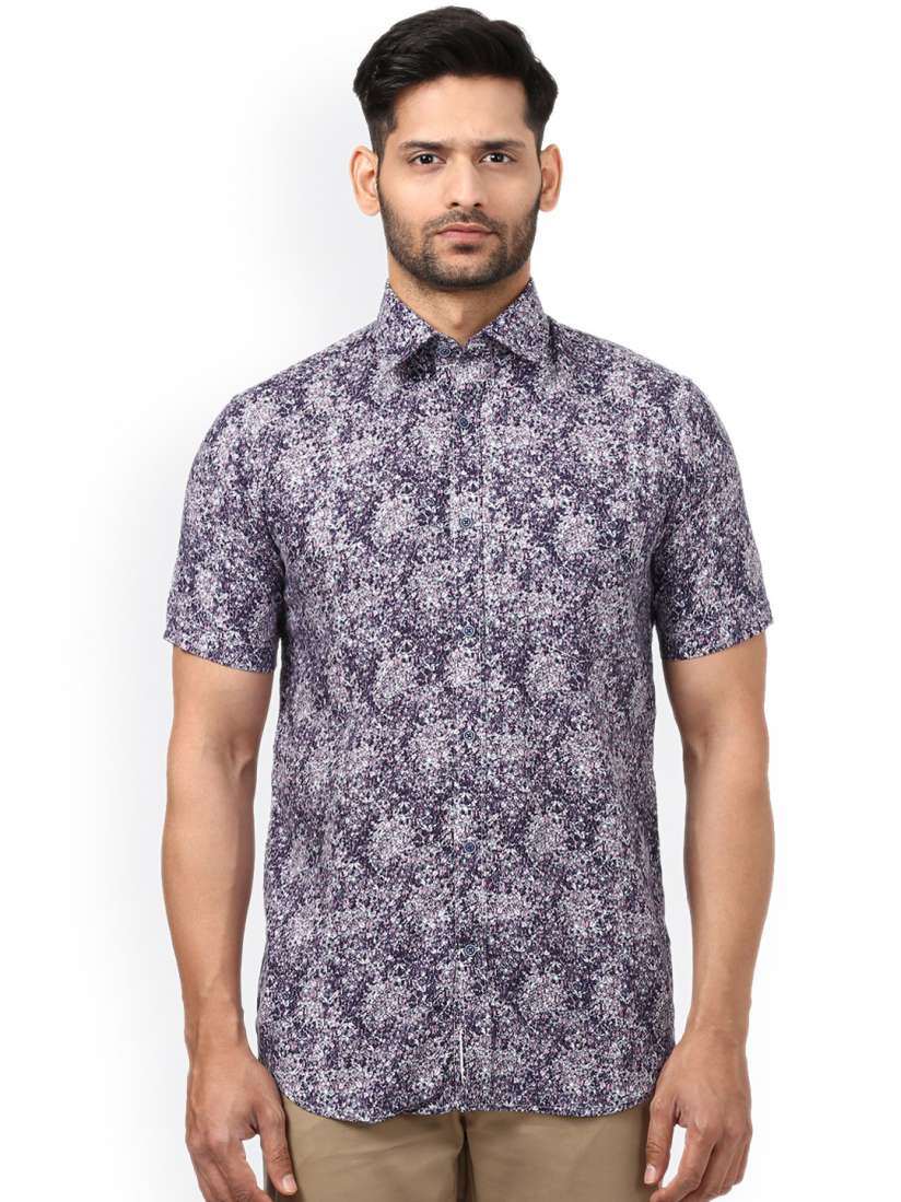Buy Raymond Men Blue Khadi Cotton Regular Fit Printed Semiformal Shirt Shirts for Men 4326196 Myntra