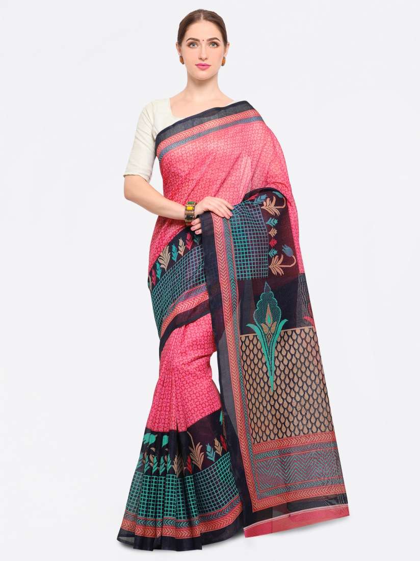Buy Satrani Pink Silk Blend Printed Bhagalpuri Saree Sarees for Women 4328079 Myntra