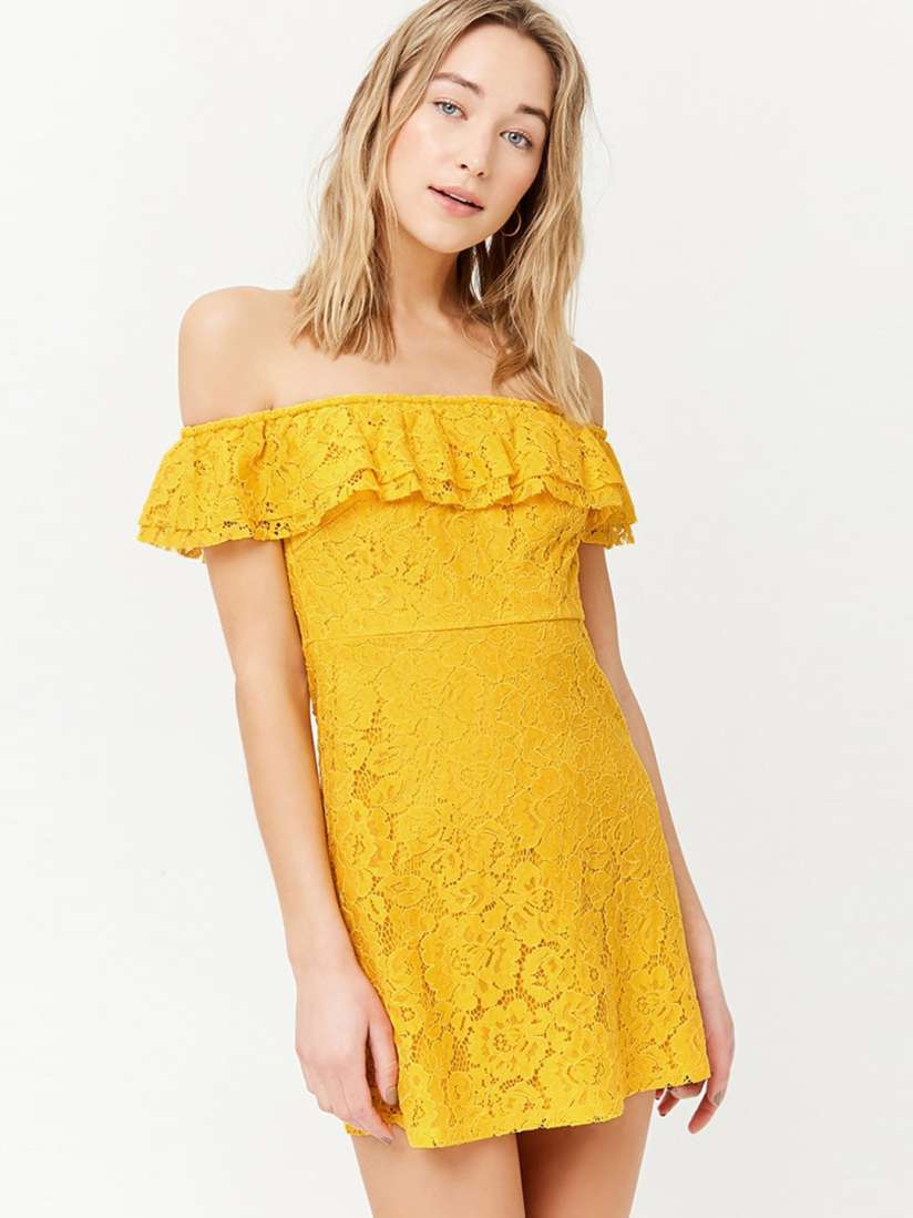 Yellow lace dress forever 21 hot sale