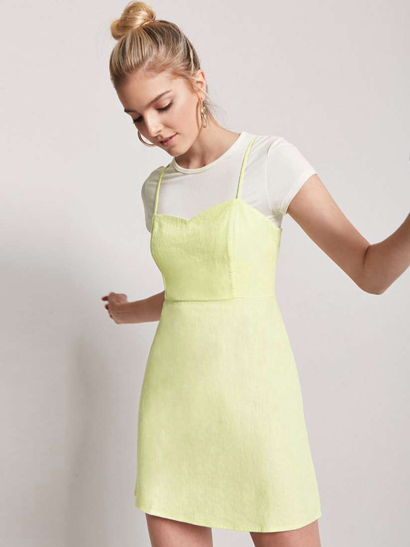 Buy FOREVER 21 Women Lime Green Solid A Line Dress Dresses for Women 4329734 Myntra